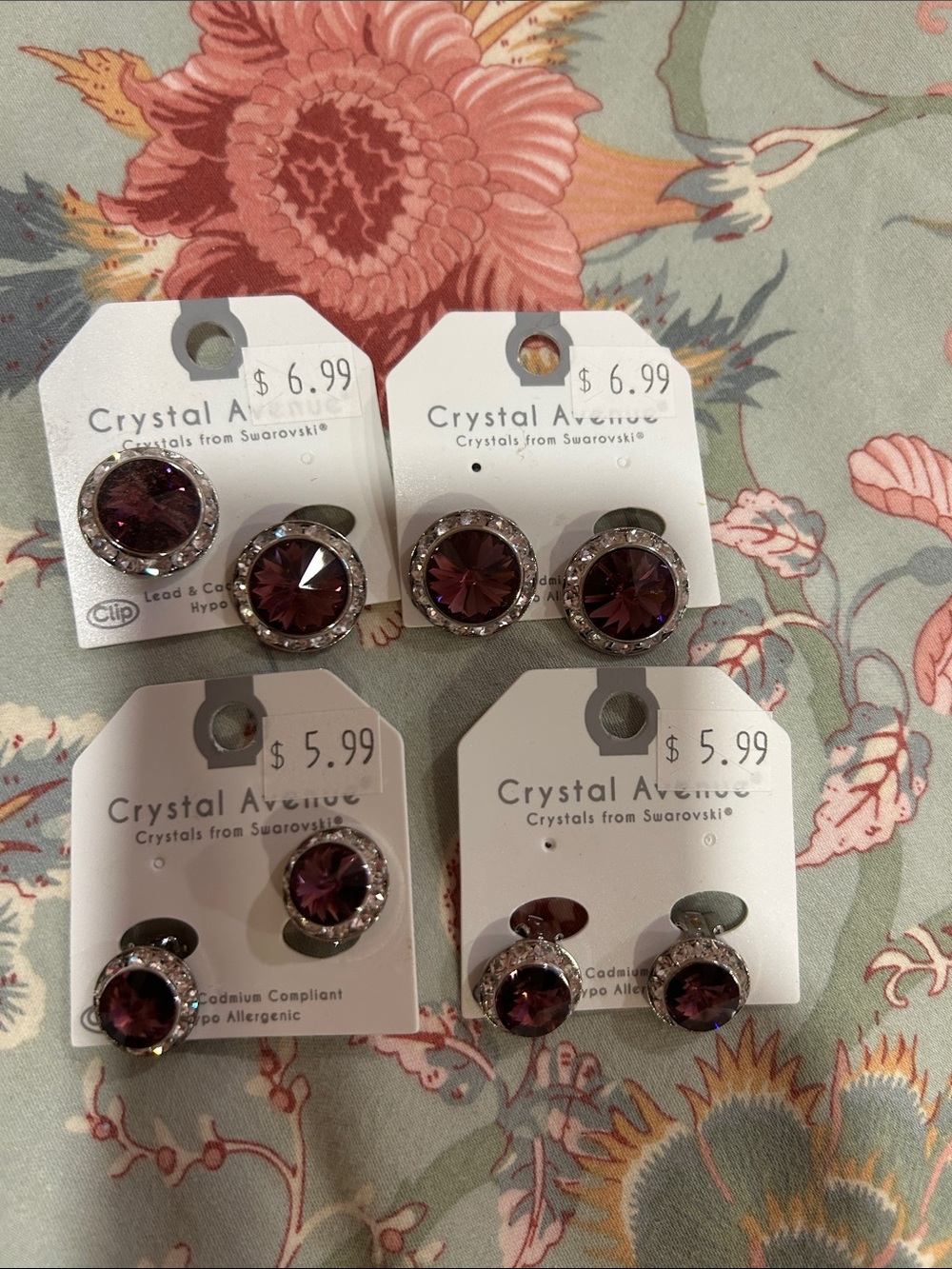 Crystal Avenue Purple Crystal clip on stud Earrings Set